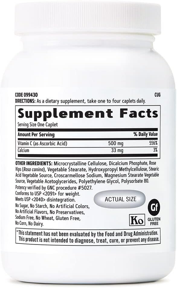 GNC Vitamin C 500mg, 250 Caplets