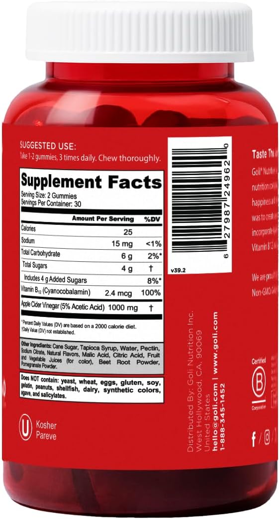 Goli Apple Cider Vinegar Vegan Gummies – 3 Pack (180 Gummies Total)