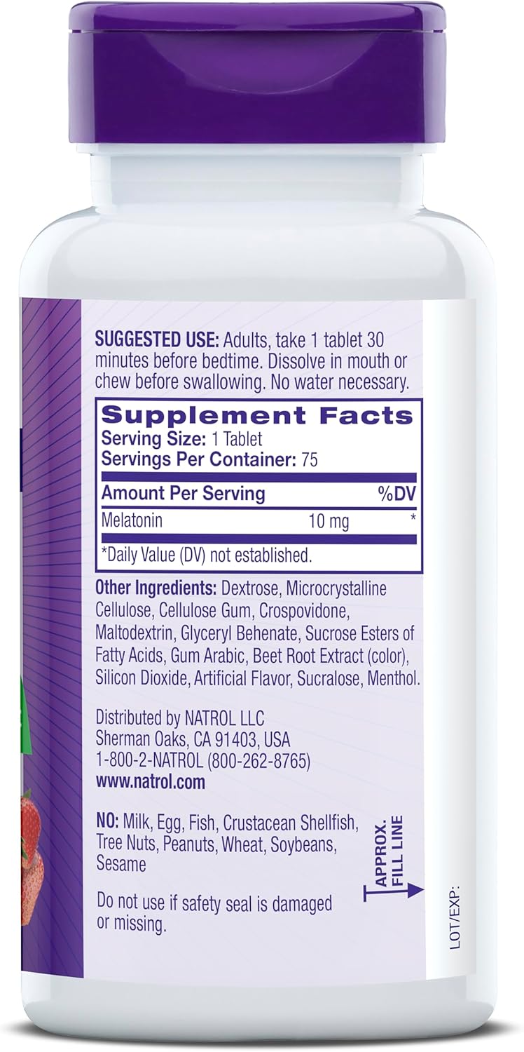 Natrol Fast Dissolve Melatonin 10mg – Maximum Strength – Strawberry Flavor – 75 Tablets
