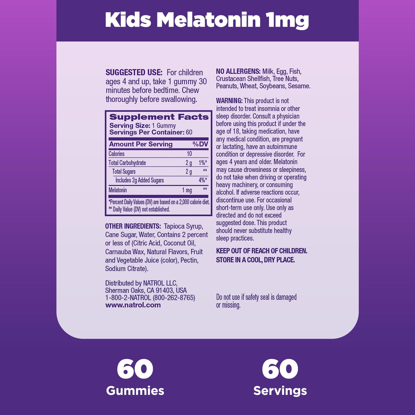Natrol Kids Melatonin Gummies 1mg – Raspberry | 60ct