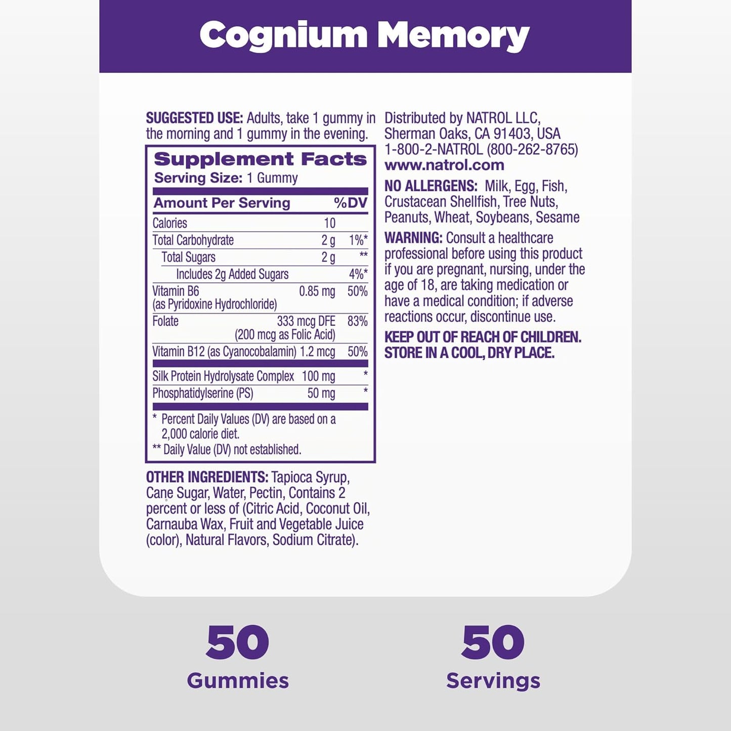 Natrol Cognium Complete Brain Health 100mg Fruit Punch Gummies – 50ct