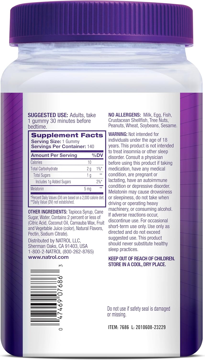 Natrol Melatonin 5mg Sleep Support Gummies – Strawberry Flavor – 140ct
