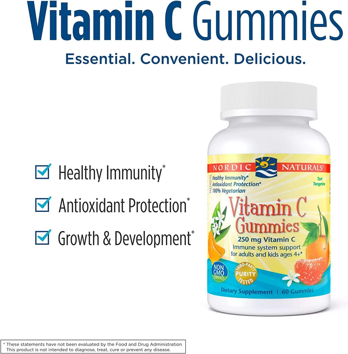 Nordic Naturals Vitamin C Gummies – Tart Tangerine – 250 mg – 60 Gummies