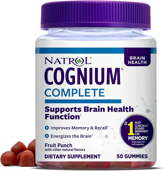 Natrol Cognium Complete dietary supplement bottle with gummies on a white background