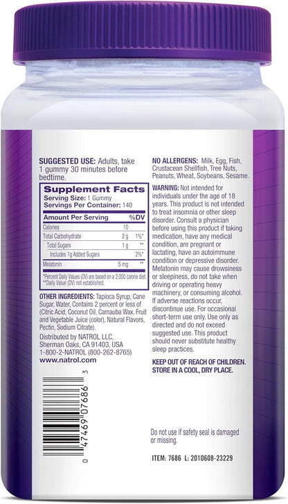 Natrol Melatonin 5mg Sleep Support Gummies – Strawberry Flavor – 140ct