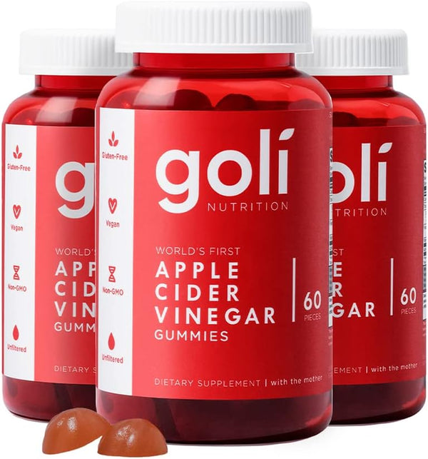 Goli Apple Cider Vinegar Vegan Gummies – 3 Pack (180 Gummies Total)