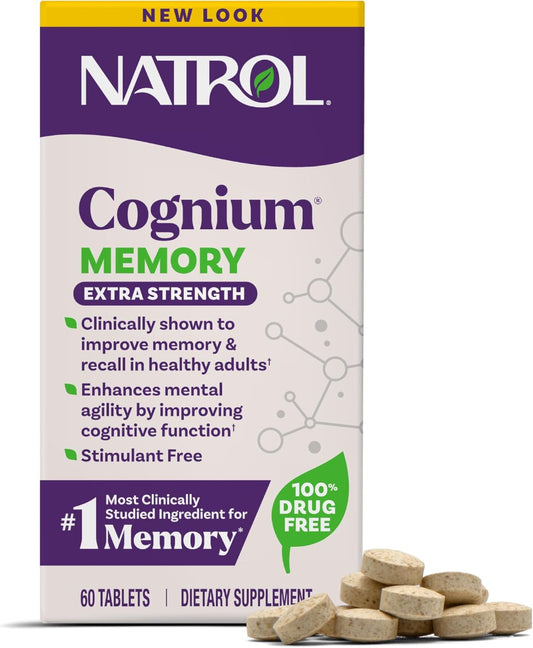 Natrol Cognium Memory supplement packaging with tablets on a white background