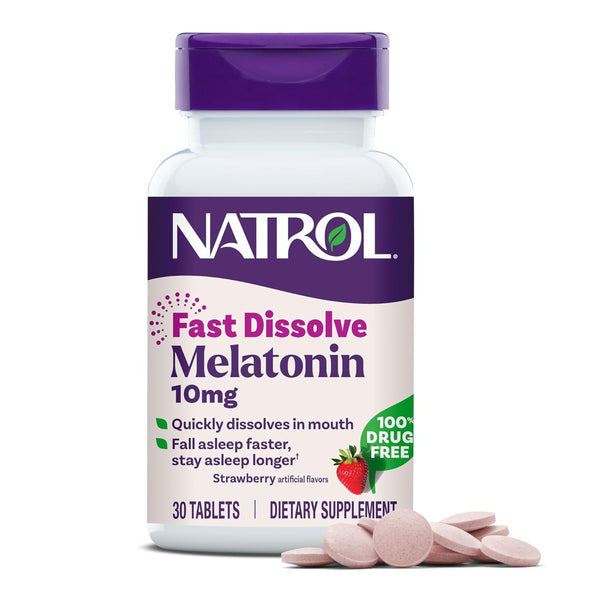 Natrol Fast Dissolve Melatonin 10mg – Maximum Strength – Strawberry Flavor – 30 Tablets
