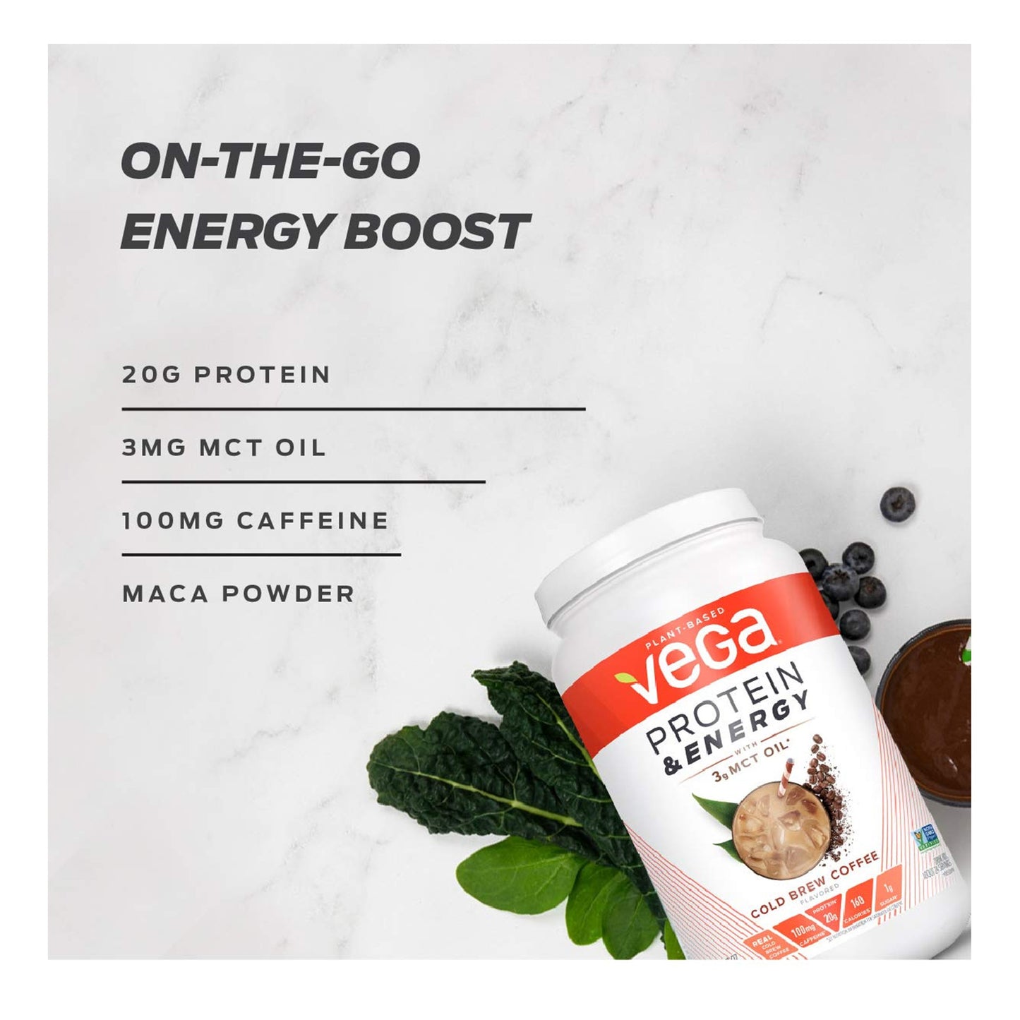 Vega Protein & Energy Plant-Based Protein Powder – Cold Brew Coffee – 30.9 oz